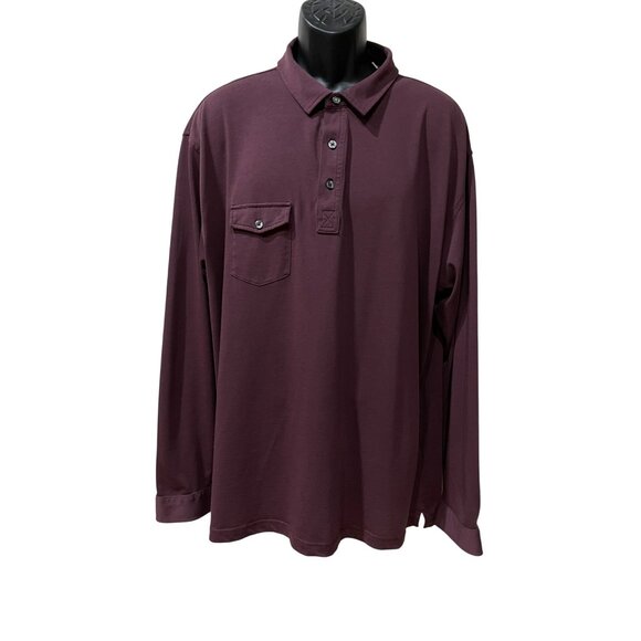 Linksoul XXL Mens Long-Sleeve Polo Shirt Chest Pocket Luxury Cotton Burgundy Col - Picture 1 of 5